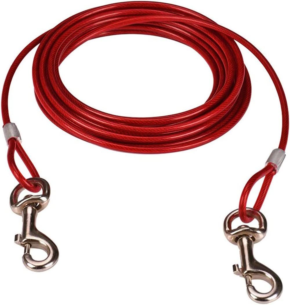 CHUANGOU 5m Correa Cable para Perros，Correa Perro Metal Amarre，para pequeñas Mascotas Medianas y Grandes（Rojo）.