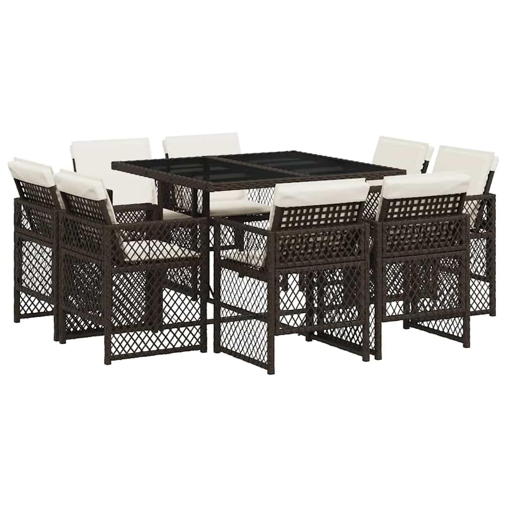Table et chaises de jardin en résine tressée avec coussins d'assise confort