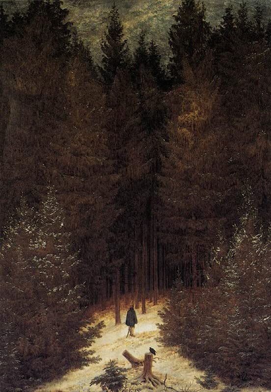 Toile Friedrich Le Chasseur dans la forêt décoration murale grand format 50 x 70 cm SERENDIPITP