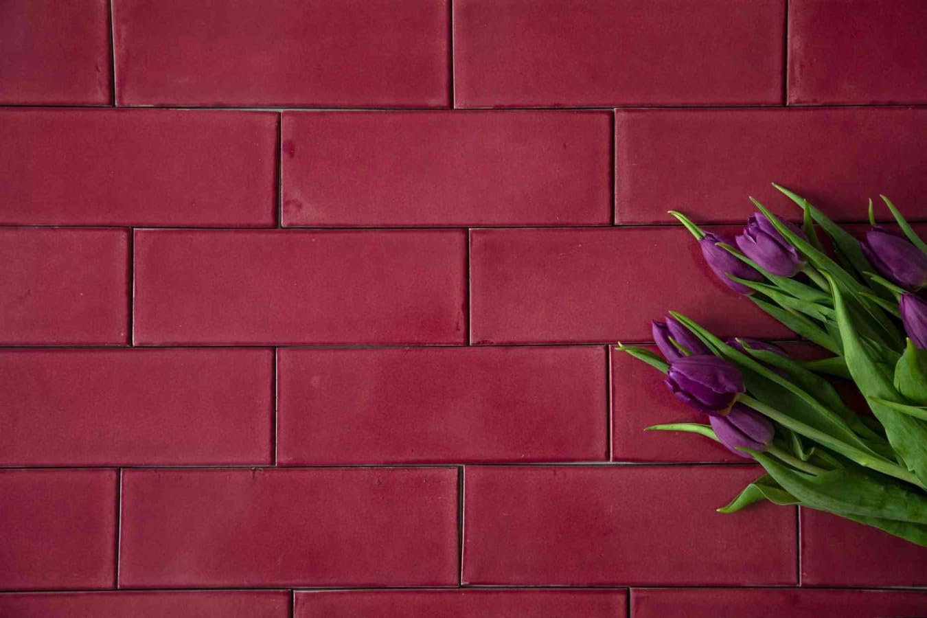 Cerames Azulejos de mosaico rojo de un solo color rosa Mexicano - mosaico de cerámica mexicana Talavera, México Azulejos para cocina, cuarto de baño Un paquete de 35 azulejos de amaranto rosa 20x7 cm