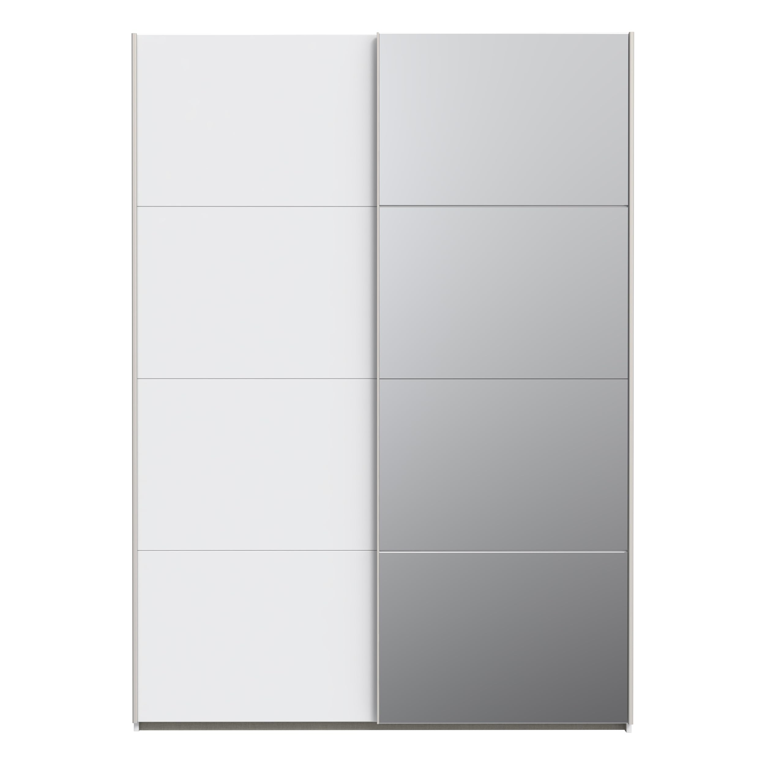 Forte Schach & MATT 2 Kleiderschrank 150, moderner, 2-türiger Schrank mit Spiegel, Holzwerkstoff, Schwebetürenschrank, Weiß, 150,1 cm breit, 210,5 cm hoch, 61,2 cm tief