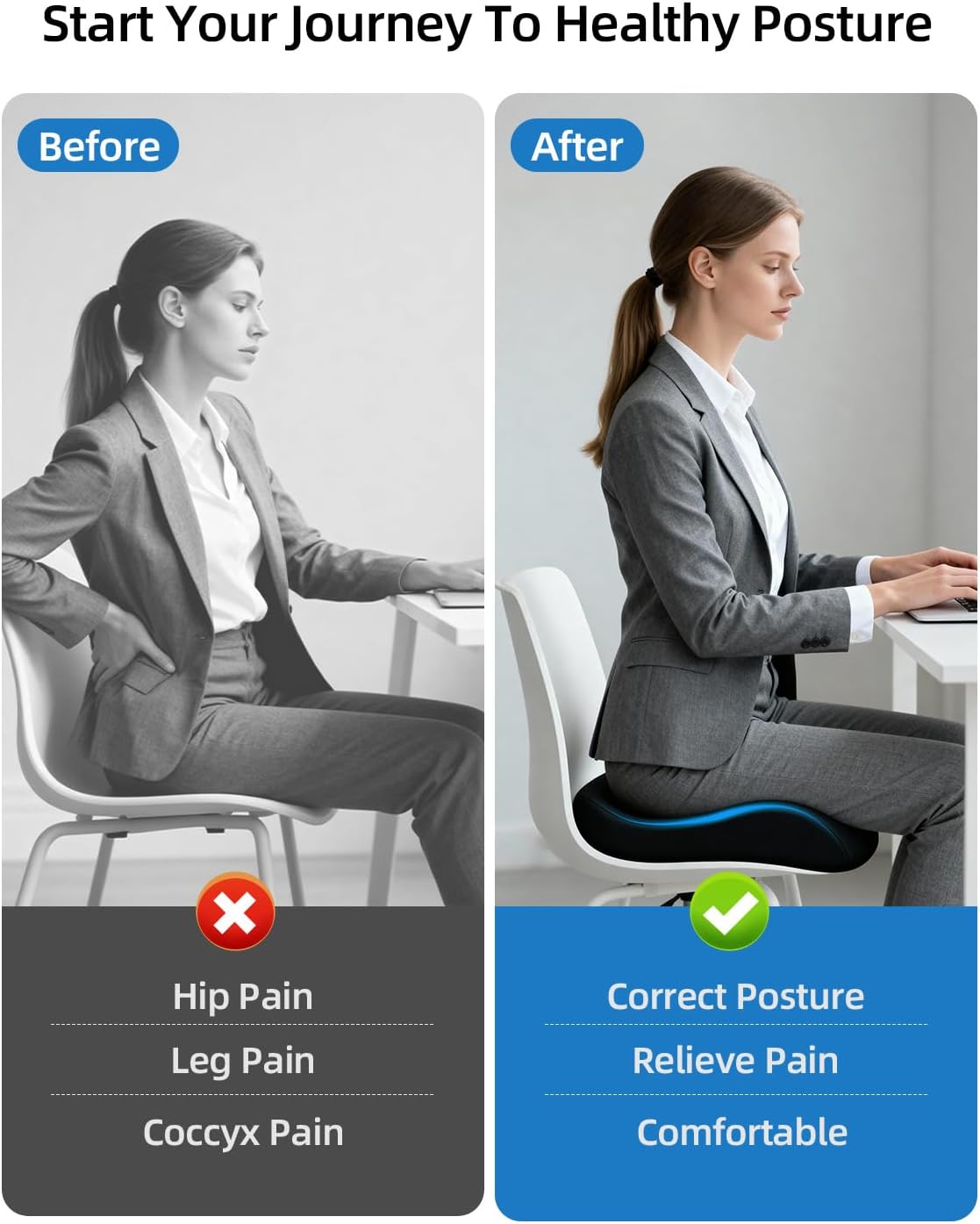 Extra-Dense Seat Cushion for tailbone pain relief ，Ergonomic seat cushions for office chairs，sciatica pain relief pillow , pressure relief Seat Cushion,office chair cushion，car seat cushion-Black