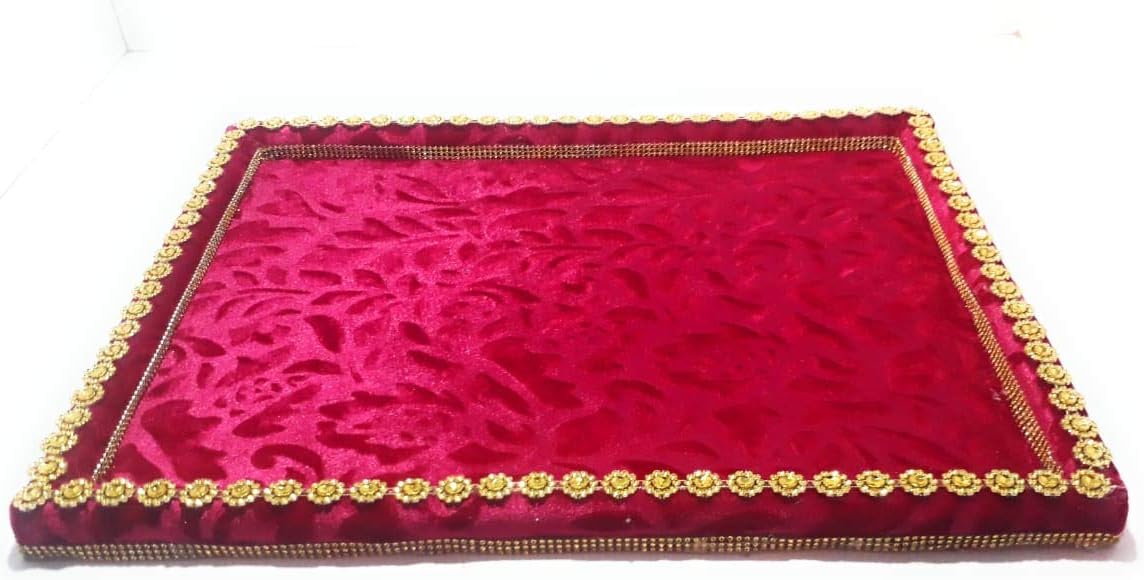 Smart CreationsWood Saree Decorative Or Packing Tray, Rectangular (Pink)