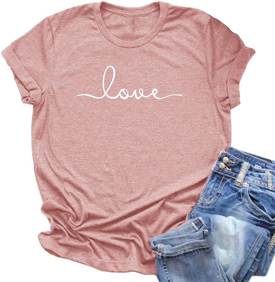 NIUBIA Women's T-Shirt Graphic Tees Love Printed Casual Short Sleeve Tops Summer Loose Fitted Top