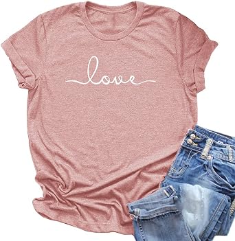 NIUBIA Women Summer Graphic Tees Love Print T-Shirt Short Sleeve Loose Tops