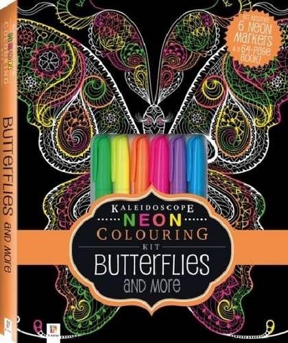 Neon Colouring Kit with 6 highlighters: Butterflies (Kaleidoscope)