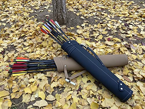 Gemilla Archery Arrow Quiver, Heavy Duty Double-Layered Leather Arrow Holder, Vintage Design Quivers For Arrows Bow Hunting Targeting (Black) #TOP6