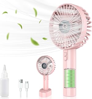 Handheld Fan with Water Mist Spray - Portable Hand Fan Rechargeable Battery Powered,Usb Mini Small Silent Personal Powerful Hand Held Fans,Little Handbag Pocket Child Safe Fan,Outdoor Cool Travel Fan
