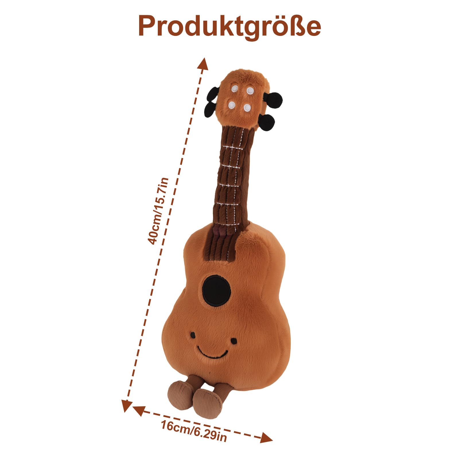 Süße Gitarre Stofftier - Gitarren-Plüschpuppe mit Musikelementen, Hautfreundliche Stoffe, weicher Komfort, musikalisches Dekorationskissen, Musikinstrumente Puppen Gitarre - 2