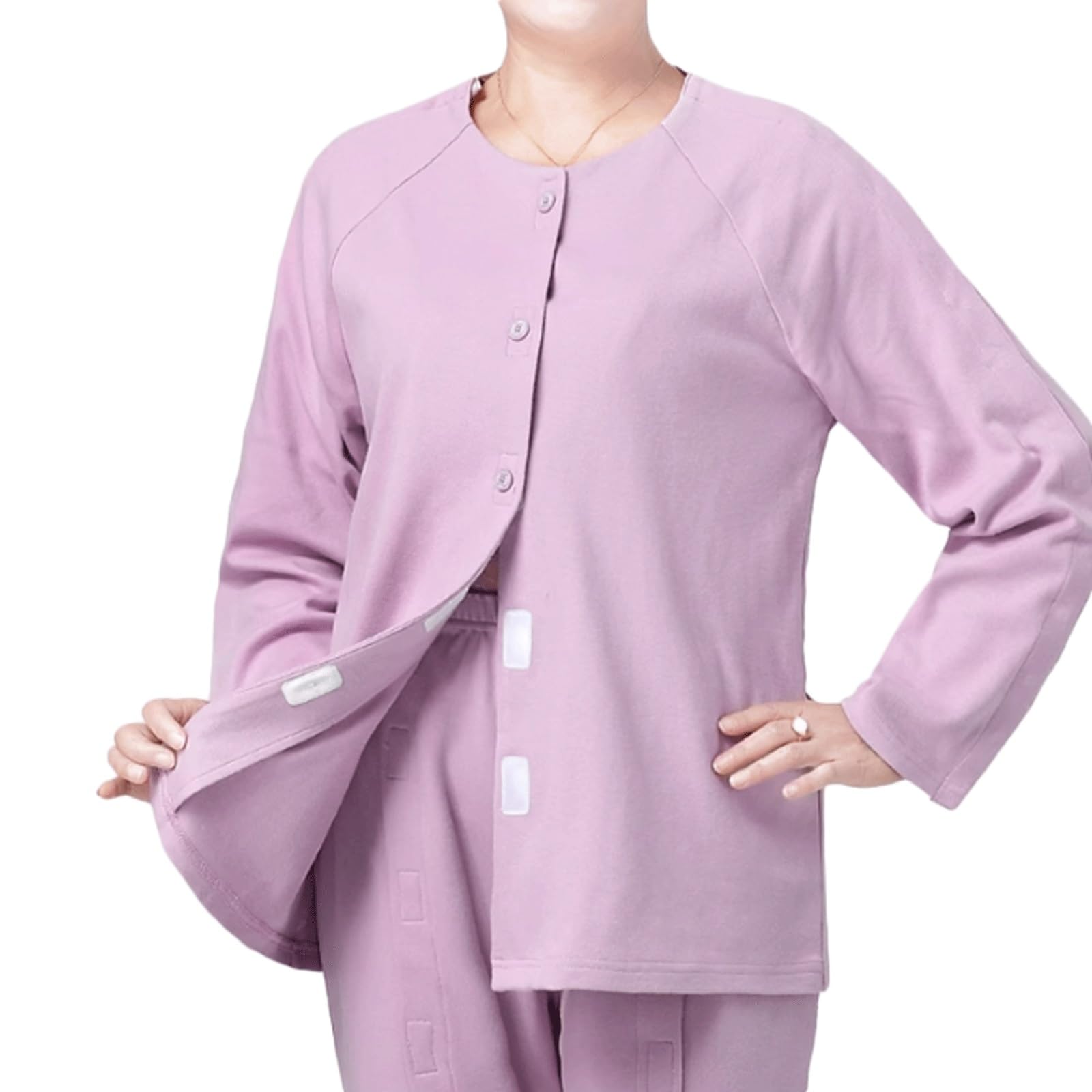 Pijama de algodón for pacientes, fácil poner y quitar, manga larga, for lactancia posoperatoria Exfoliantes Suaves(Pink Clothes,4XL)