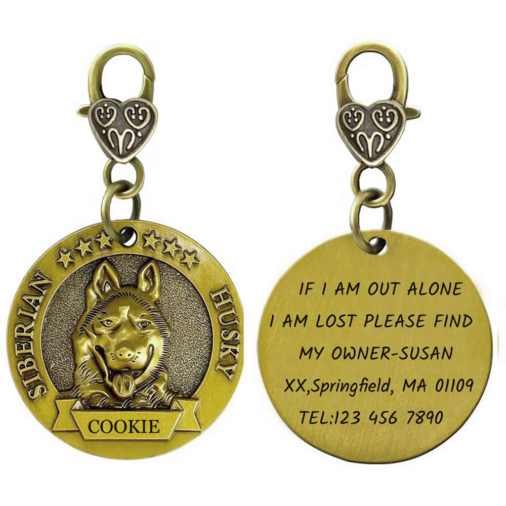 Personalized Pet ID Tags for Dog with 3D Breed Effect, Free Double Side Laser Engraved Custom Copper Alloy Tag for Small,Medium,Large Dog (Bronze Plating)