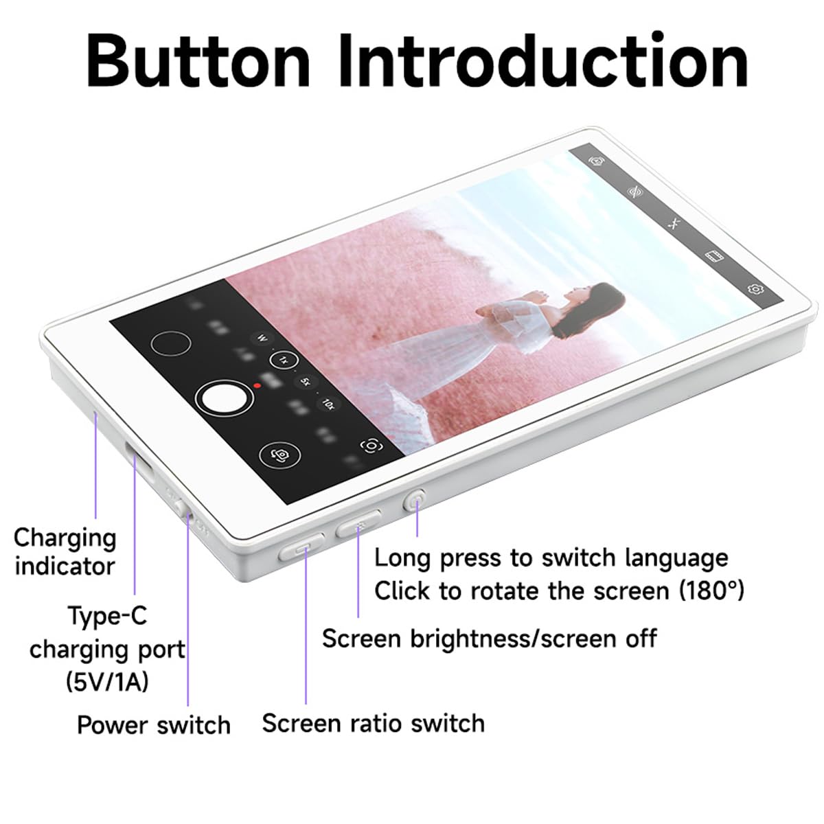 Vlog - Monitor magnetico per selfie per telefono, display wireless per selfie per iPhone e Android da 2000 mAh, con telecomando Bluetooth, luminosità a 3 livelli e modalità widescreen per