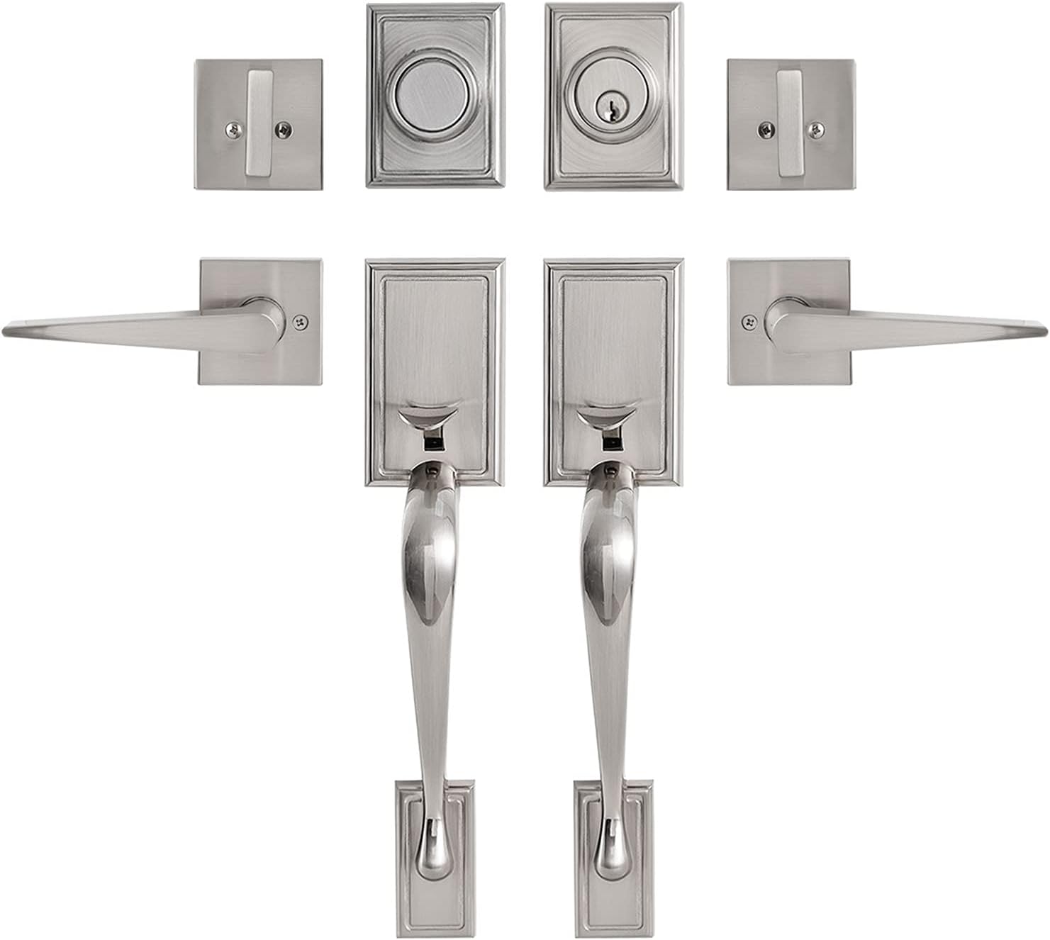 GUA OYH Double Door Handleset for Entryway Satin Nickel Front Door