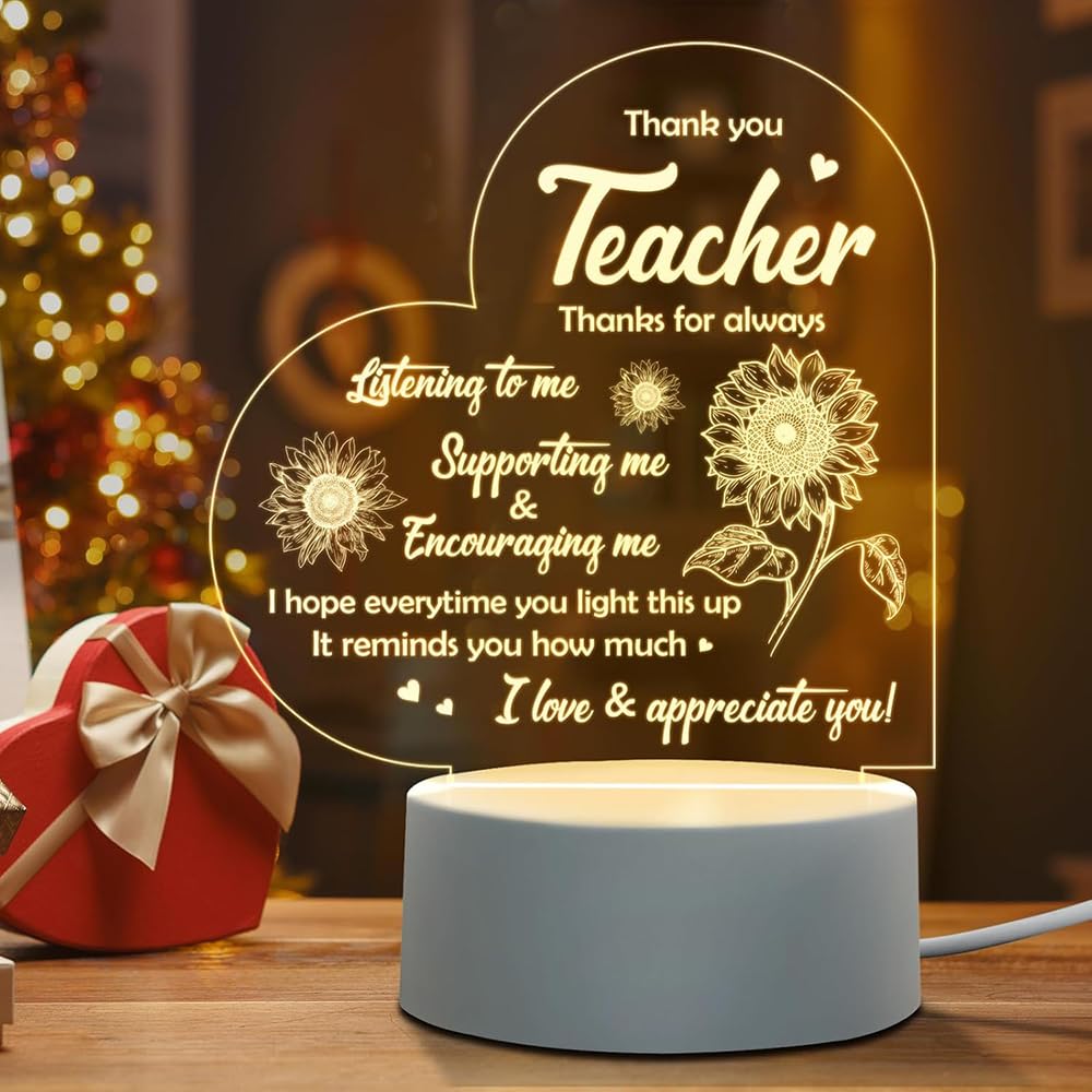 SNAPTRAP Best Teacher Gift Items|Acrylic Led Side Table Lamp for Bedroom|Night Lamp for Bedroom Dim Light|Gift for Teacher|Retirement Farewell from Student on Happy Teacher's Day Women Men