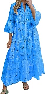 Vestido casual de moda con cuello en V color sólido hueco suelto casual tallas grandes damas