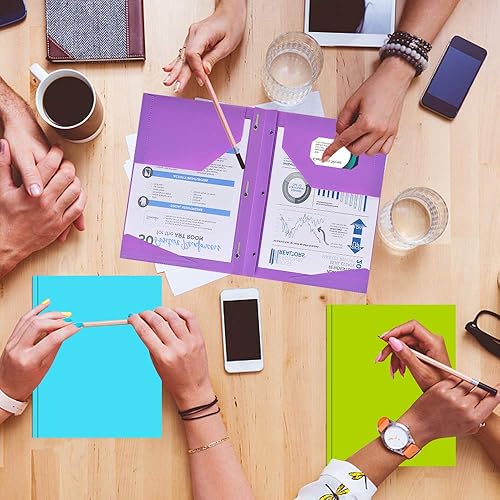 Miniatura 6 de INFUN Carpetas de plástico resistentes con bolsillos y puntas, paquete de 18, carpetas de 3 puntas con bolsillos y ranura para tarjetas, carpetas de