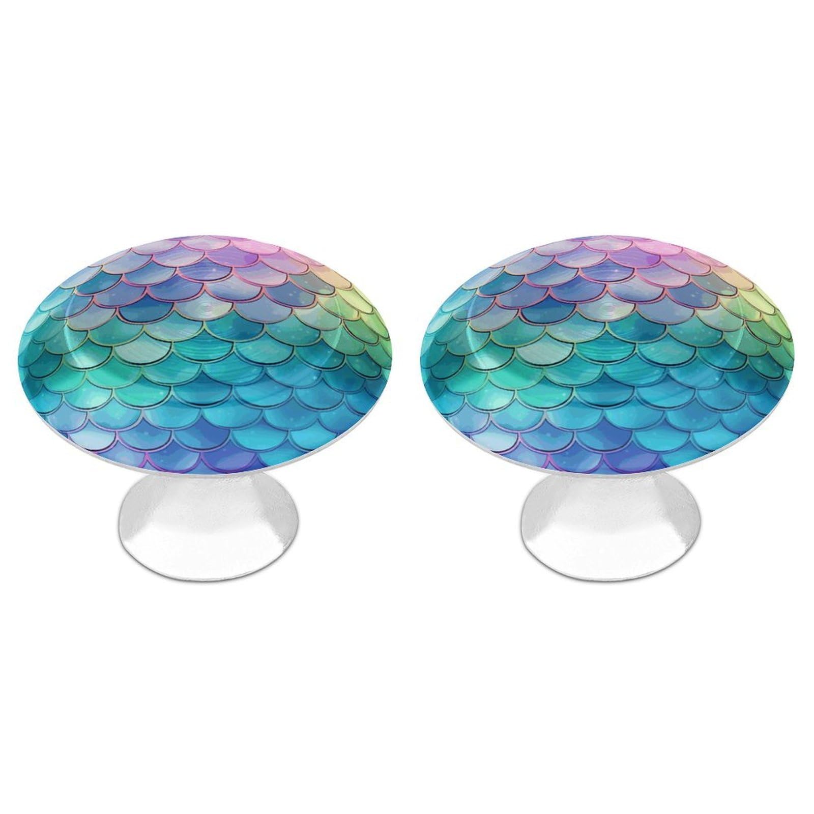 Vstadank Style Dreamy Gradient Mermaid Scales Cabinet Knob 2 Pack Round Drawer Pull Kitchen Cabinet Hardware Stainless Steel Dresser Drawer Knob Simple Cabinet Pull For Dresser Closet Door Knobs Cupboard