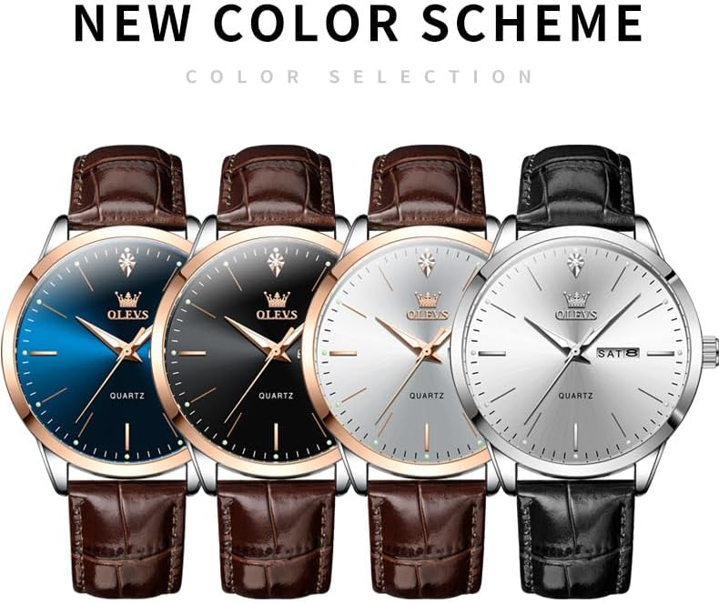OLEVS Mens Watches, Casual Leather Watches for Men Easy to Read Quartz Number Watch with Date Waterproof Blue/Black/Silver Face Men's Wrist Watches… - Image 6