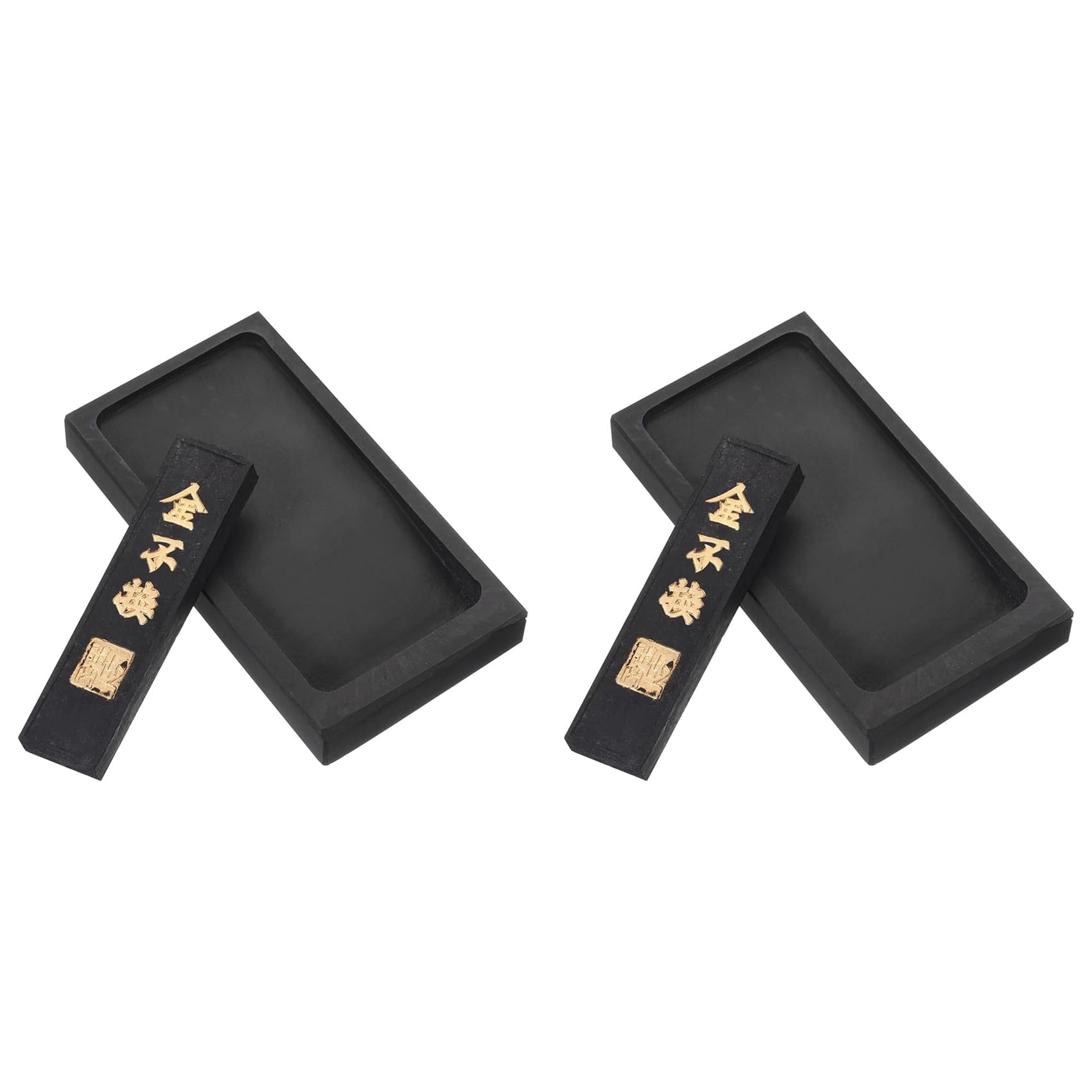 Jnchdghwa Black 2 Set 4 Inch Chinese Calligraphy Ink Stone With Ink Stick, Rectangle Ink Stone Tray For Traditional Calligraphy Practice
