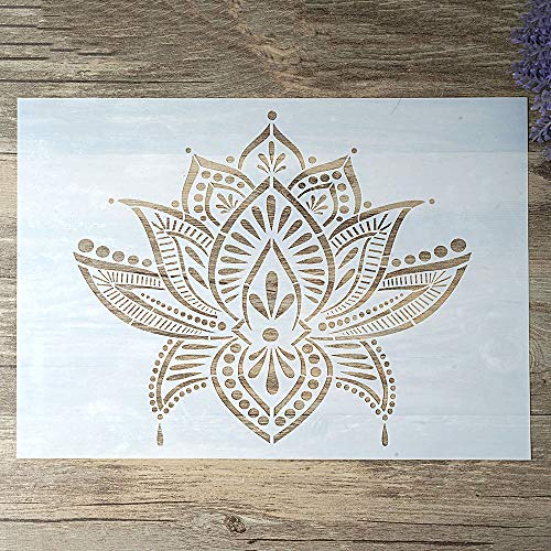 DIY Decorative Lotus Stencil Template for Painting on Wall Furniture Crafts (A3 Size)