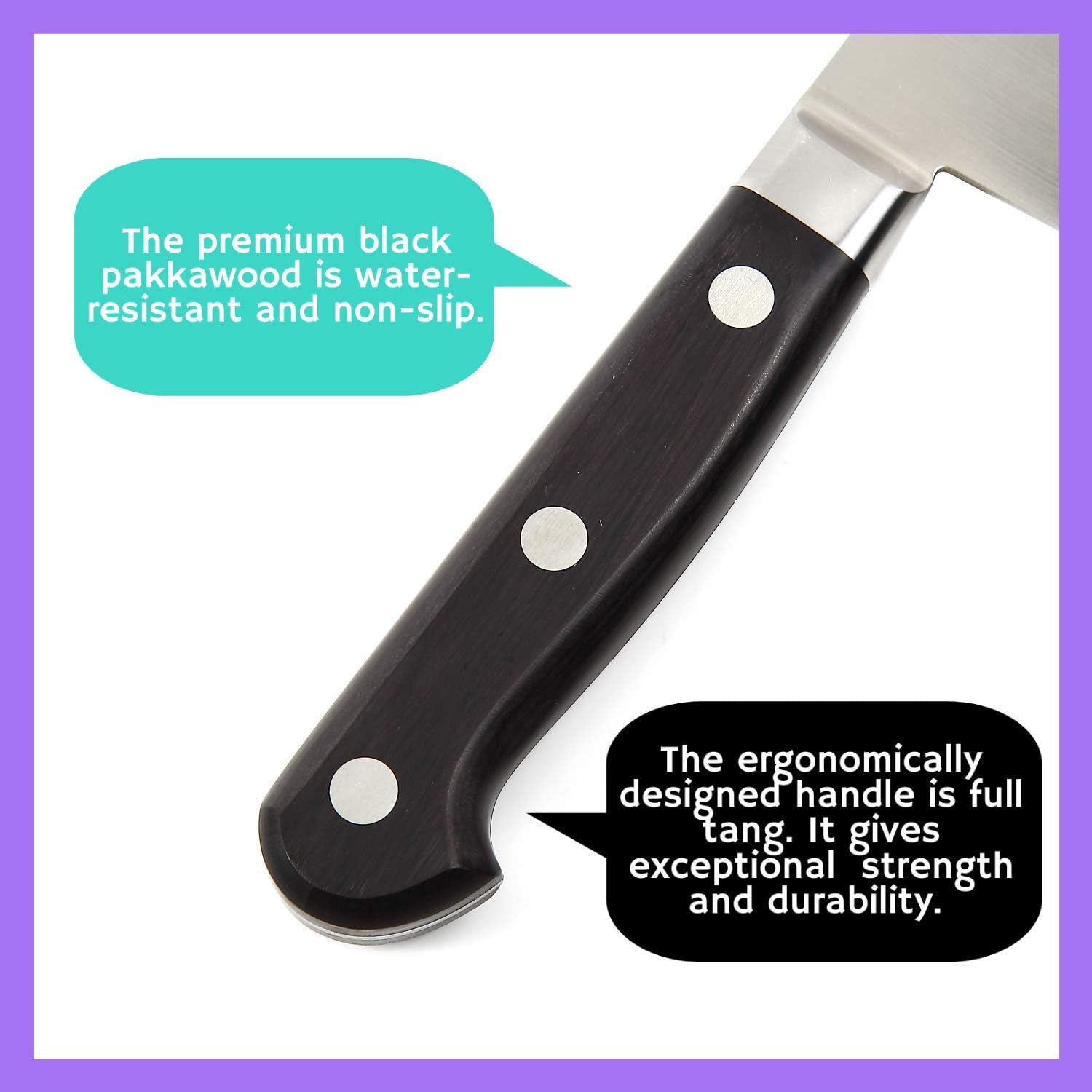 Japanese Multi Purpose Chef Knife INOX AUS-8A Stainless Steel Black Pakkawood Handle, Santoku 7-inch (180mm)