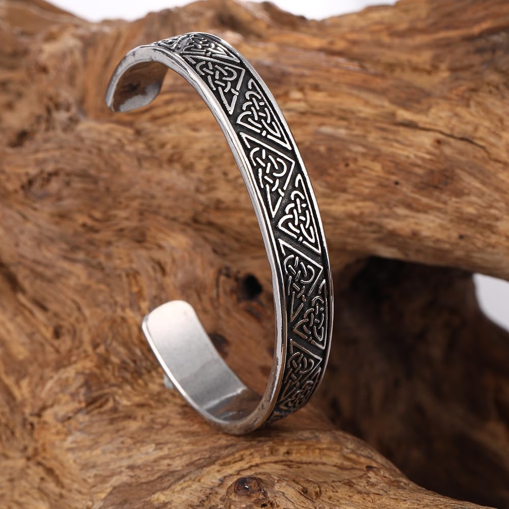 TURTLEDOVE Celtic Knot Cuff Bracelet, Irish Knot Triquetra Open Bangle Bracelet, Stainless Steel Viking Norse Irish Amulet Jewelry - Image 4