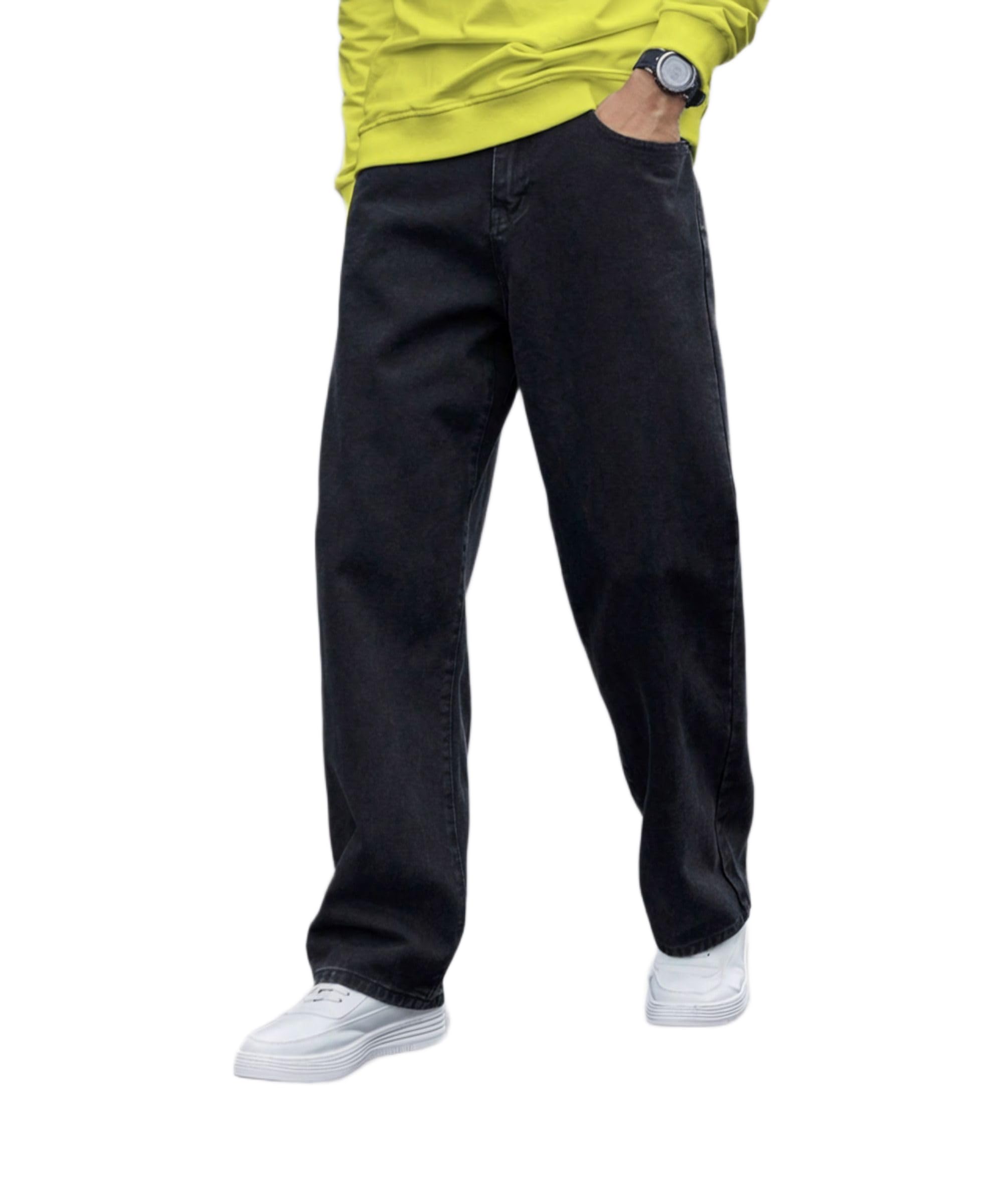 Loose Fit Men Black Jeans | Tailored Fit | Mid-Rise Waist | Durable Cotton Blend Fabric | Contemporary Solid Finish | All-Season Wear | Style 136-image-37