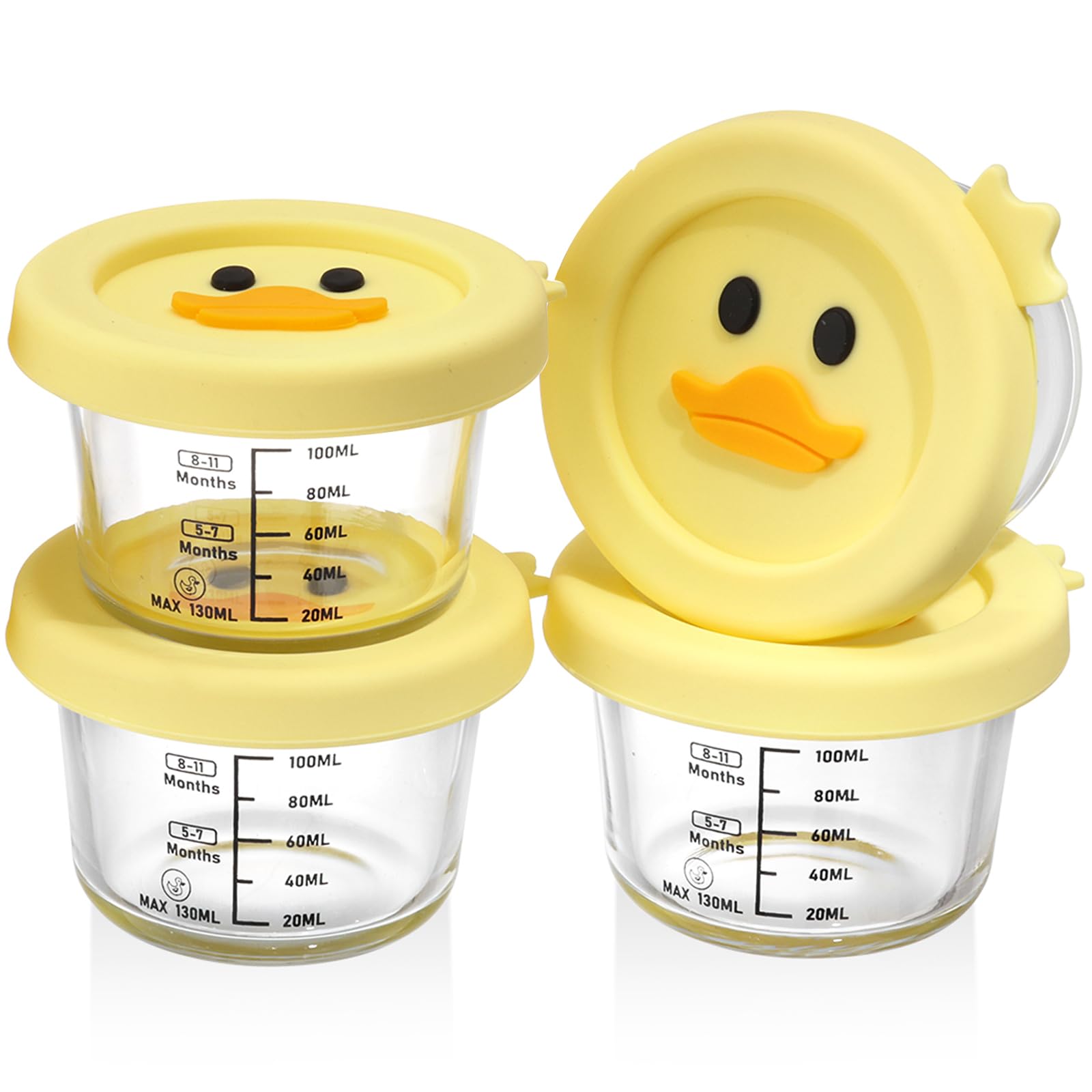 4 Stück Verstärktes Glas Babybrei Einfrieren Behälter, Beikost Baby Zubehör, Babynahrung Aufbewahrung, BPA-frei, Auslaufsicher, Mikrowelle, Geschirrspüler & Gefrierschrank sicher