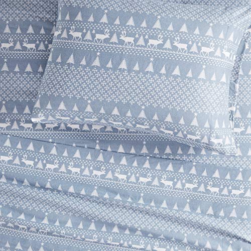 Image of Woolrich Cotton Sheet Set Cottage Charms Print, 100% Cotton Flannel Sheets Warm & Fuzzy Bedding Set Queen Size Sheets, Fitted Pocket Fits Up to 14 inch Mattress, Queen Blue Winter Frost, 4 Piece
