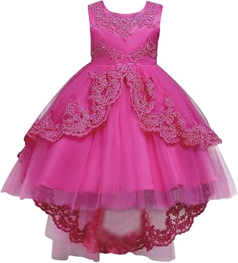 Flower Girls Vintage Overlay Lace Beaded Rhinestone Wedding Tulle Dress Hi Low Communion Party Dance Tutu Gown with Train