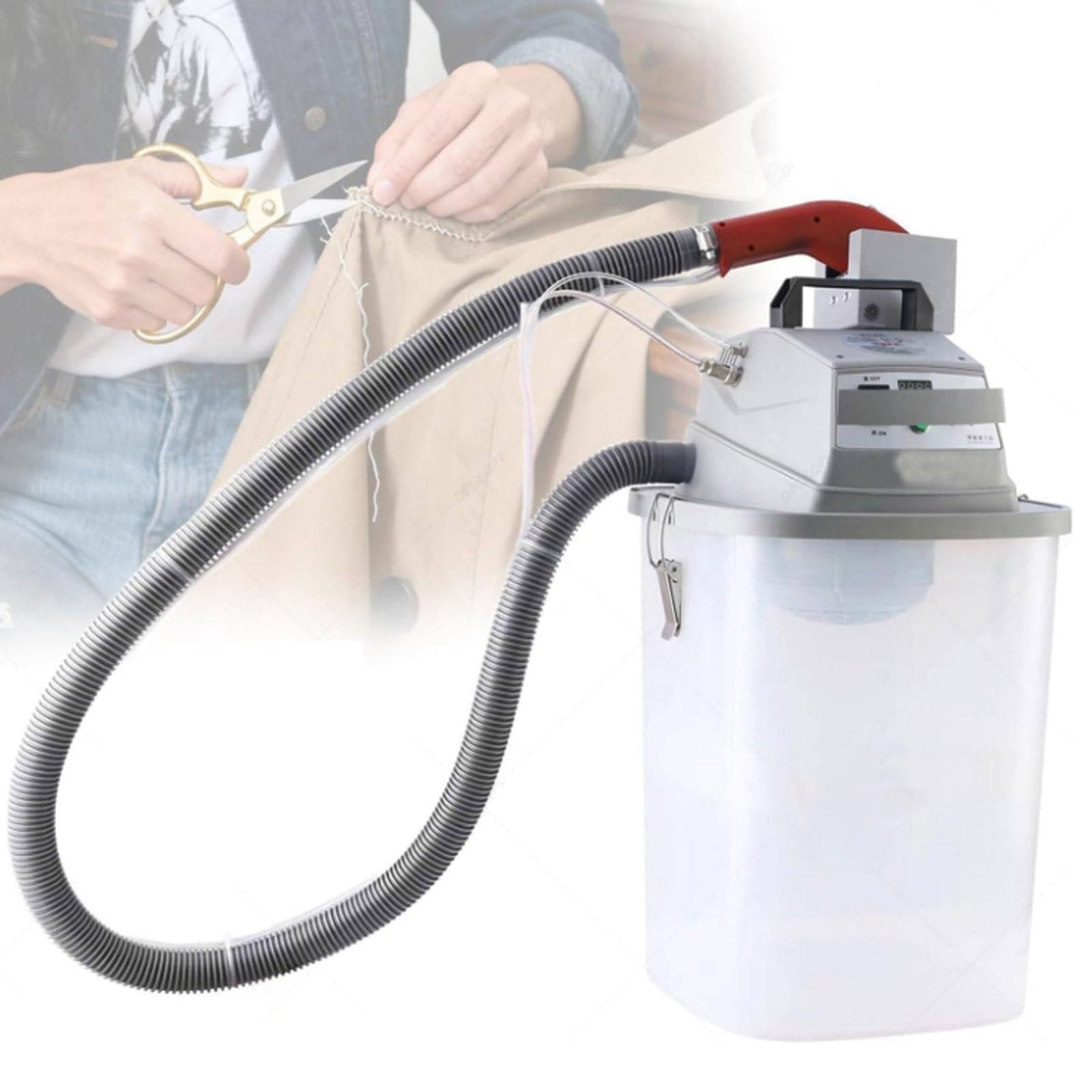 Oiyekntd Smart Fabric Thread Trimming Machine, Single-Head Electric Brushless Thread Trimmer, with 30L Storage Bucket, 28000r/min Adjustable, Automatic Thread Cutting Sewing Machine