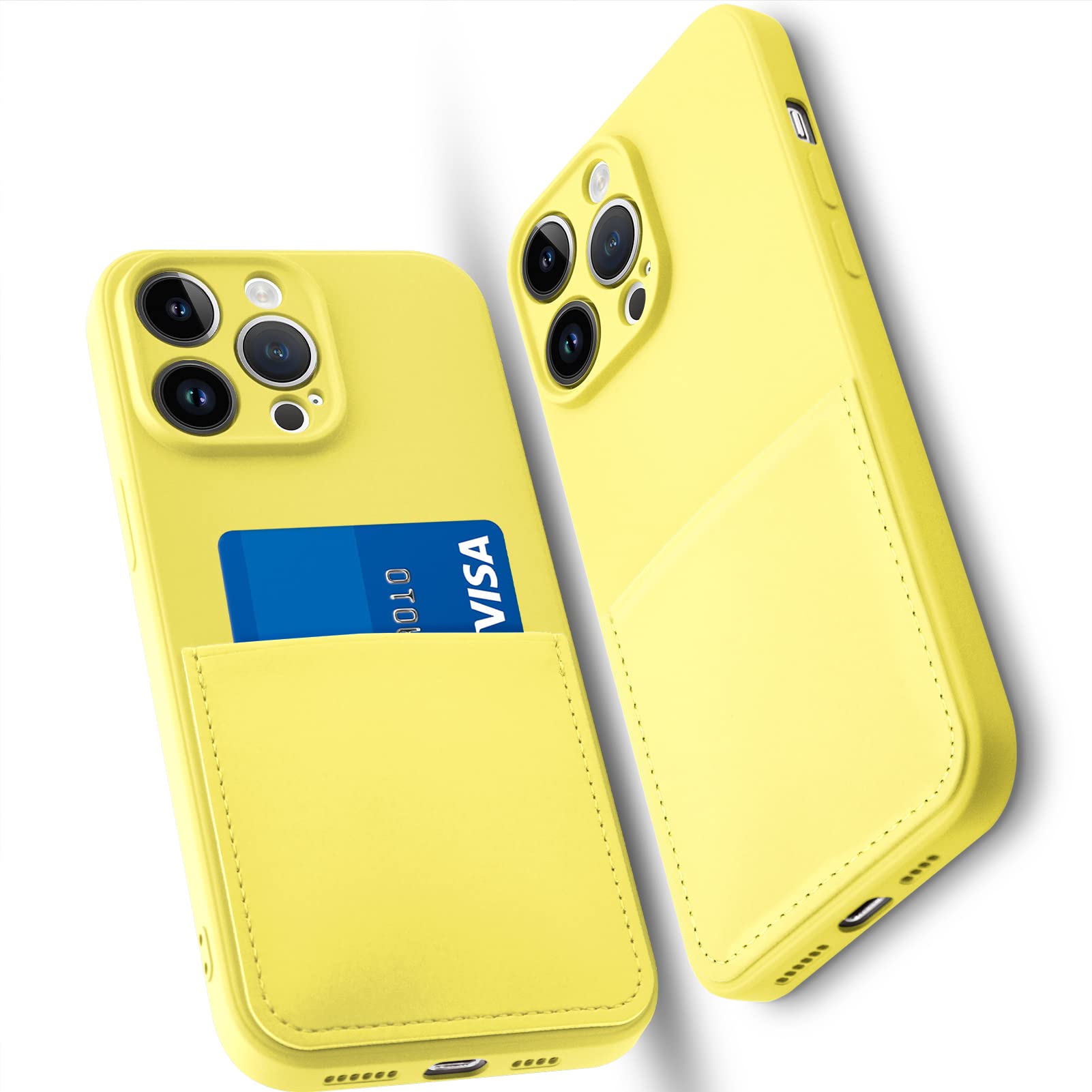 OBHEI Silicone Wallet Phone Case for iPhone 13 Pro Max 6.7 Inch with Credit Card Holder Pocket, Full-Body Bumper Protection Camera Protect Case (