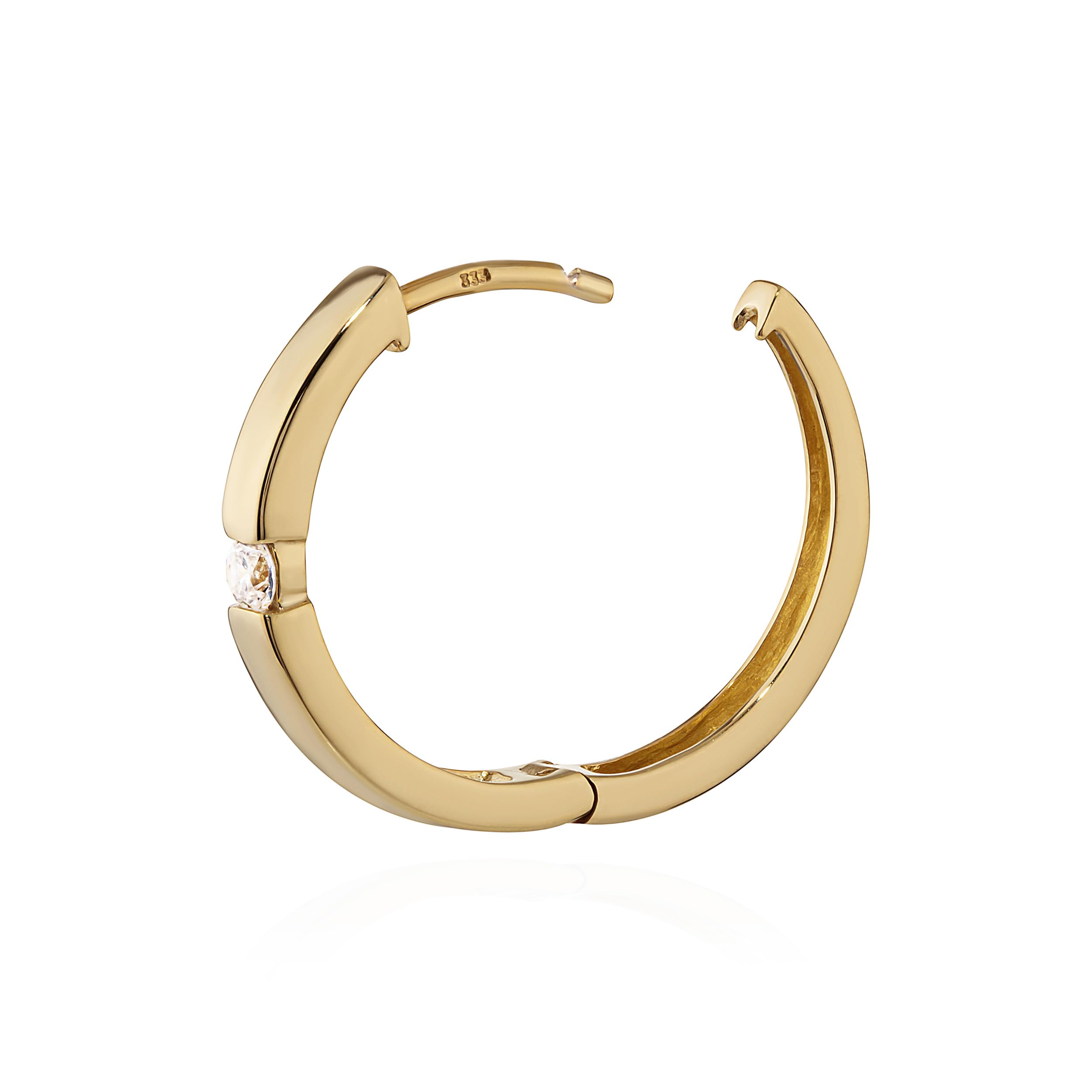 NKlaus Klappcreole, Creolen Echtgold 333 mit Zirkonia, 18,4 mm, 1 Stück | Quadratischer Stein; Gelbgold, Breite 2,7 mm, Stärke 2 mm, hochglanzpoliert, für Damen und Mädchen