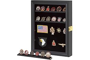 Verani Military Challenge Coin Display Case: Shadow Box for Displaying Medals, Badges, Ribbons, and Insignia