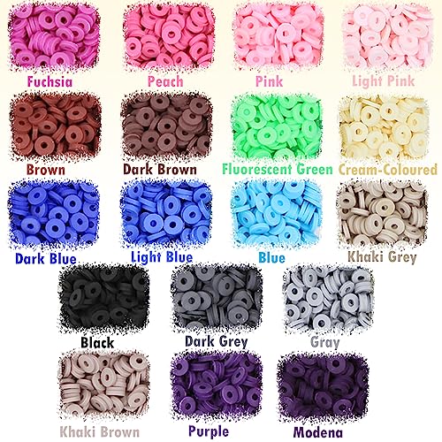 EuTengHao 11558Pcs Clay Beads Bracelet Making Kit, Flat Round Polymer Clay Beads 6mm Spacer Heishi Beads with Pendant Charms Elastic Strings for Jewelry Bracelets Necklace Making (36 Colors) - Thumbnail 4