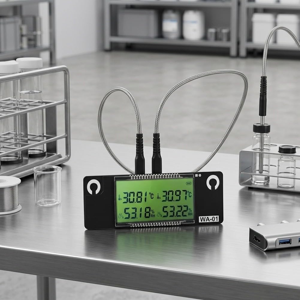 NSHT30 - Termómetro higrómetro de doble muestra de -40 a 125 °C | Sensor externo dual, rango de medición de -40 a 125 °C, alta precisión ± 0,3 °C, ideal para la industria y el laboratorio