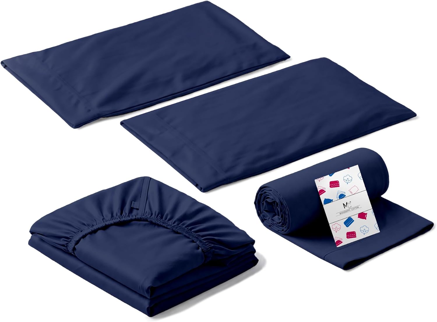 Queen Size Sheets Set, Premium Egyptian Long-Staple 100% Cotton Bedding Set, Sateen Weave, Soft & Breathable, 15” Deep Pockets, 800 Thread Count, 4-Piece Set, Navy Blue