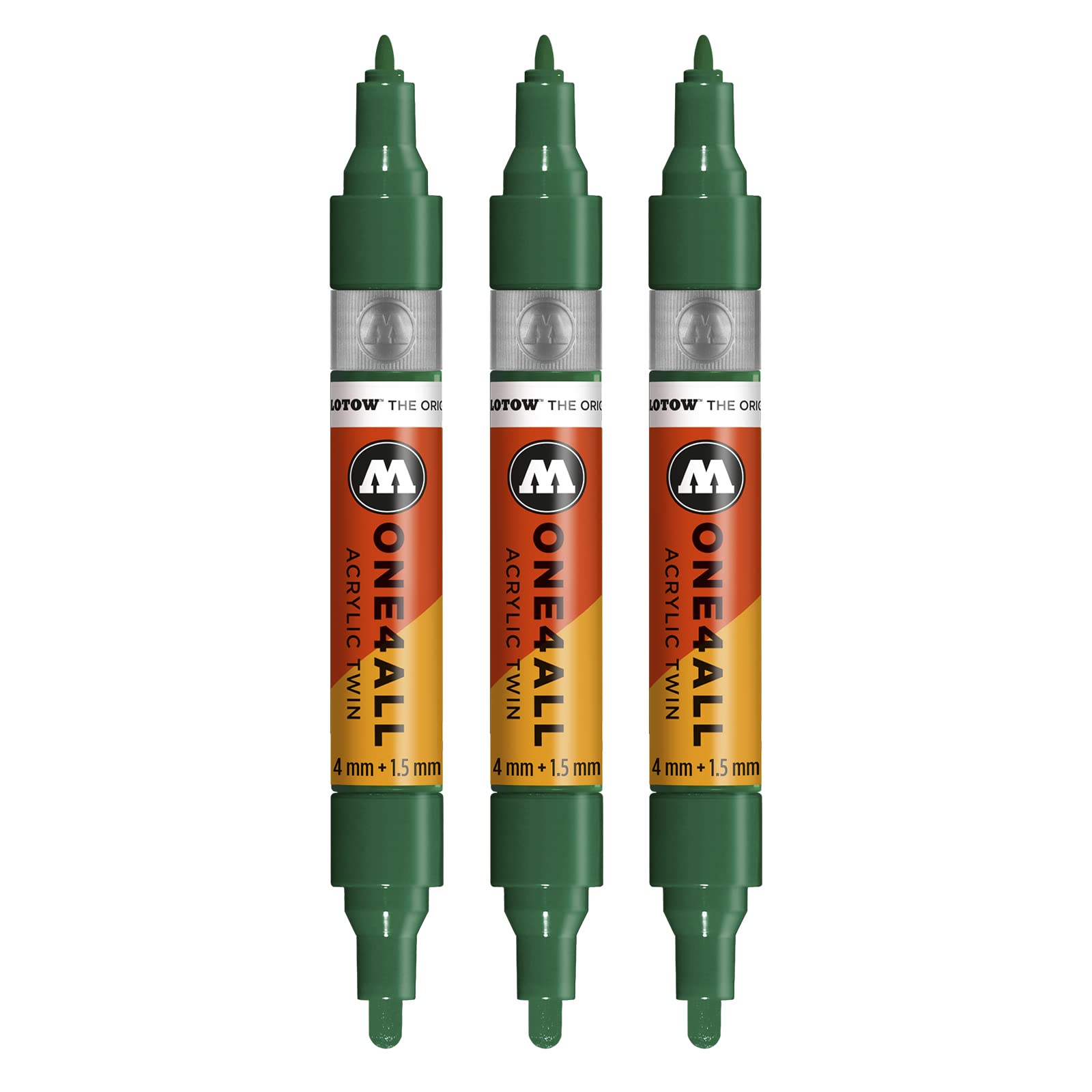 Molotow One4All Acrylic Twin Markers (Line Width 1.5 mm and 4 mm, High Coverage and Permanent) Pack of 3 Colour 096 Mister Green โ image 1