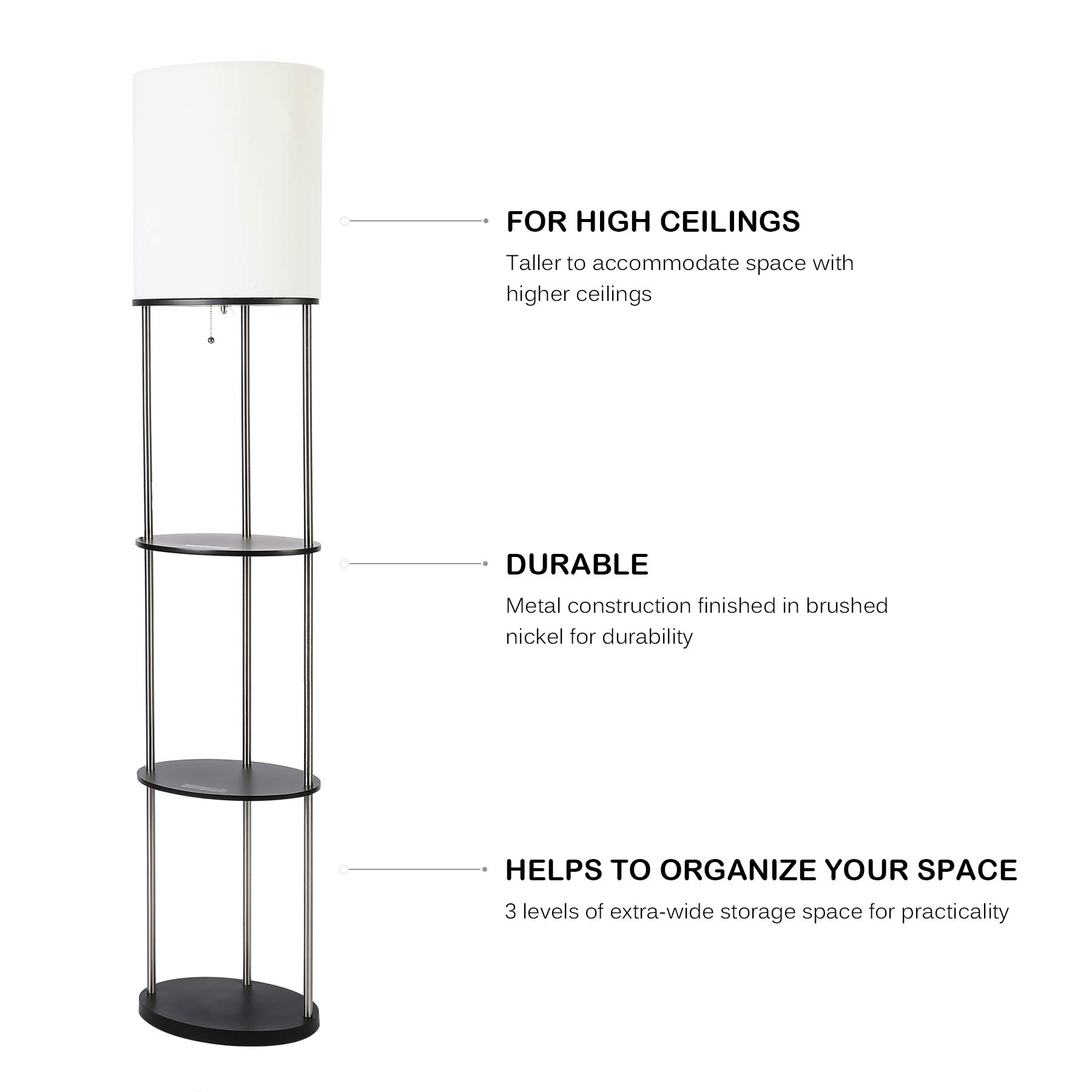 COZ Bigger Shelf Floor Lamp, Metal Nightstand Floor Lamp with