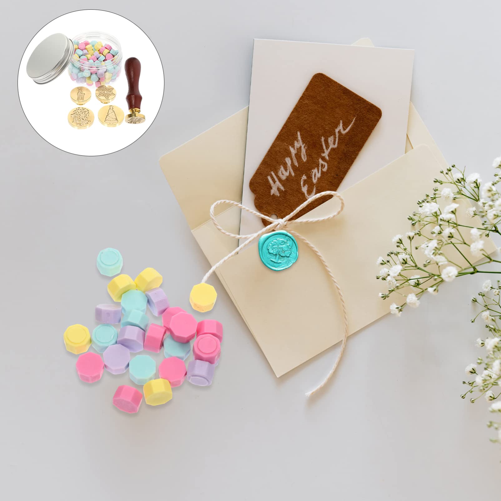 NUOBESTY 5 Sätze Weihnachtssiegelstempel Wachserhitzer Wachssiegel handgemachte handmade weihnachtsdeko weihnachten deko Stempel im schönen Stil Siegelstempel-Set Kupfer