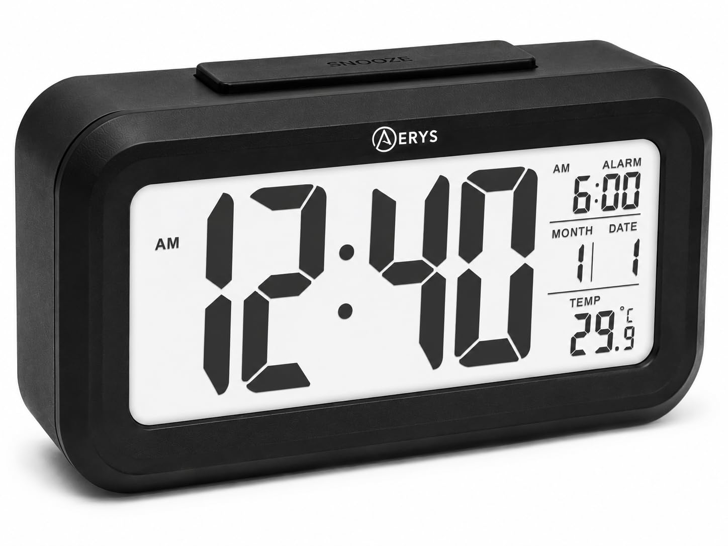 AERYS Digital Alarm Clock with 1 Year Warranty, Automatic Sensor, Date and Temperature Display, Desk Table Clock for Students, Home, Office, Bedroom, Living Room,Home Decor, Corporate Use-picture-13