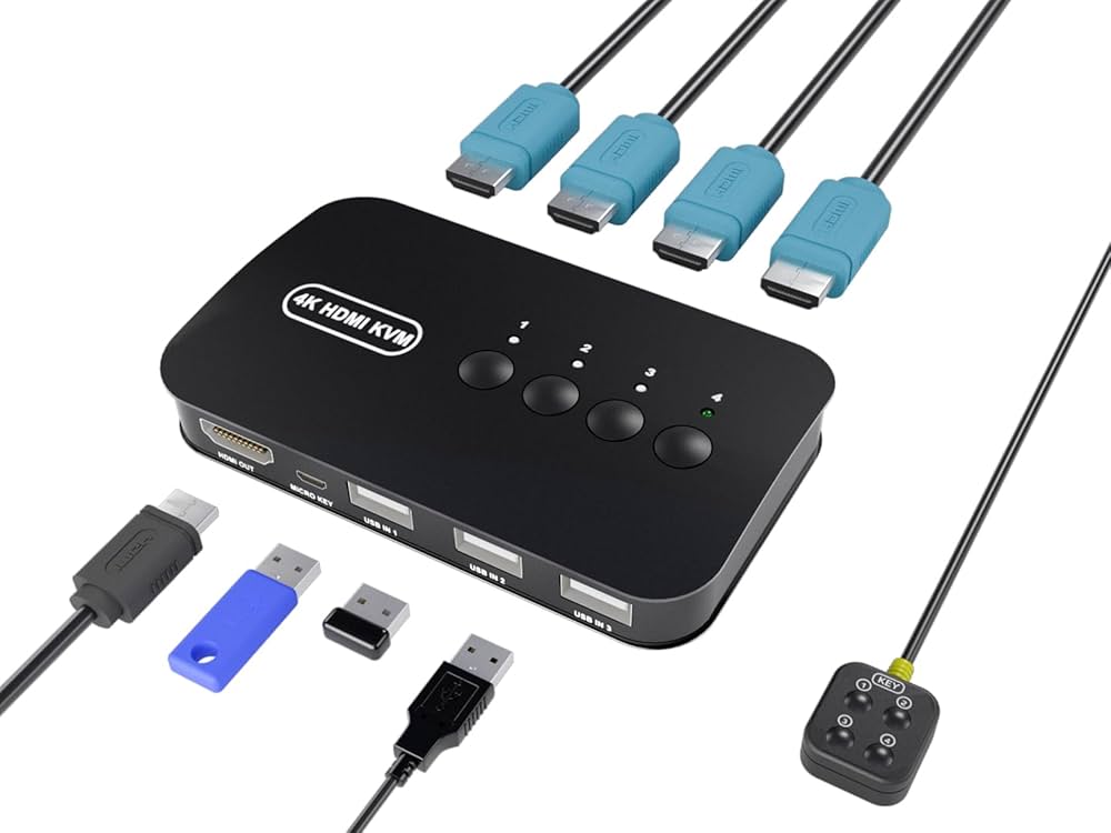 【早い者勝ち】４ポート　コンパクト　軽量感　KVMスイッチ　ディスプレイポート 4ポート USB VGA デュアルディスプレイ/オーディオ KVMP