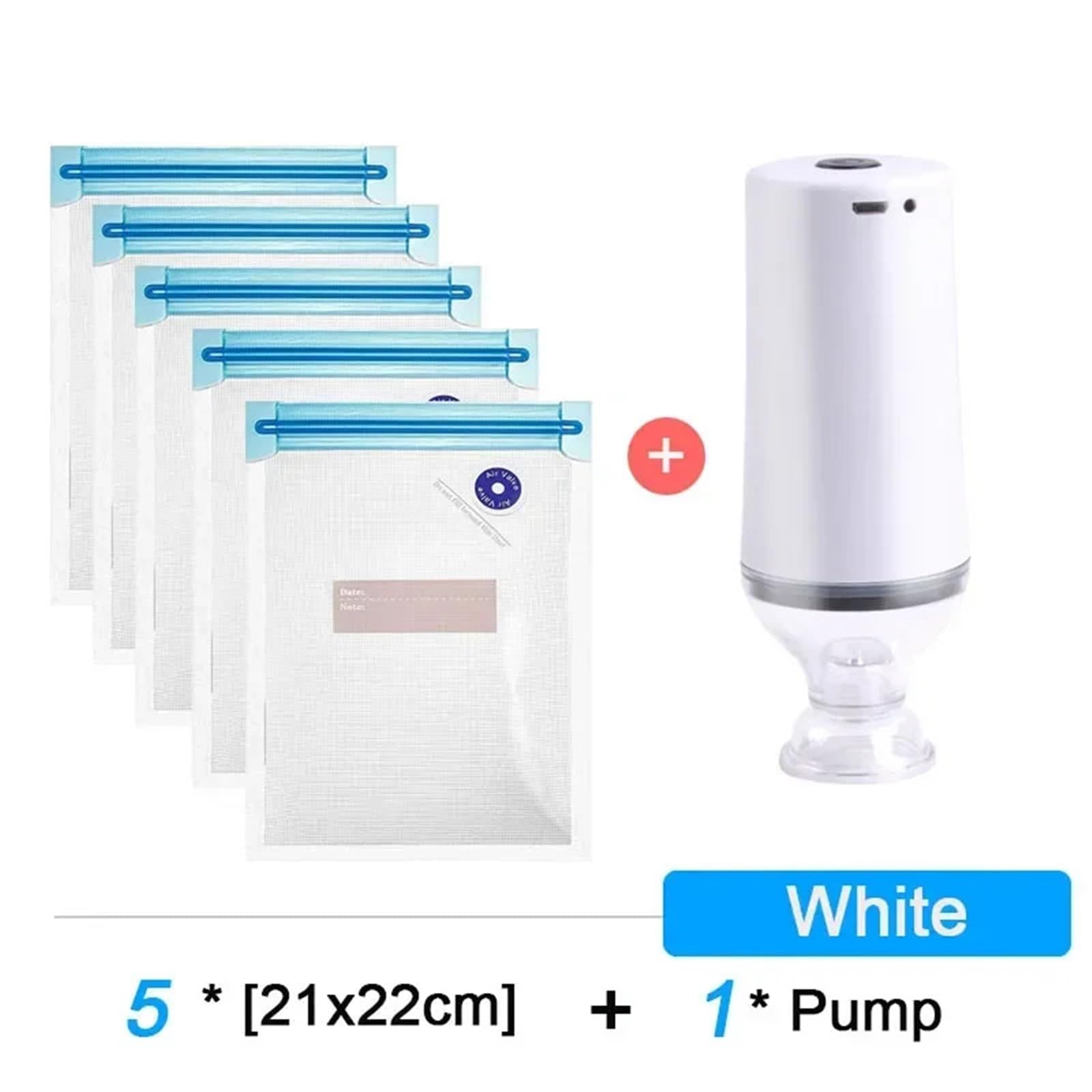Lot de 15 sacs d'emballage sous vide réutilisables avec fermeture éclair - Pompe à sceller sous vide - Rechargeable par USB - Sans BPA - Lot de 15 sacs à pompe