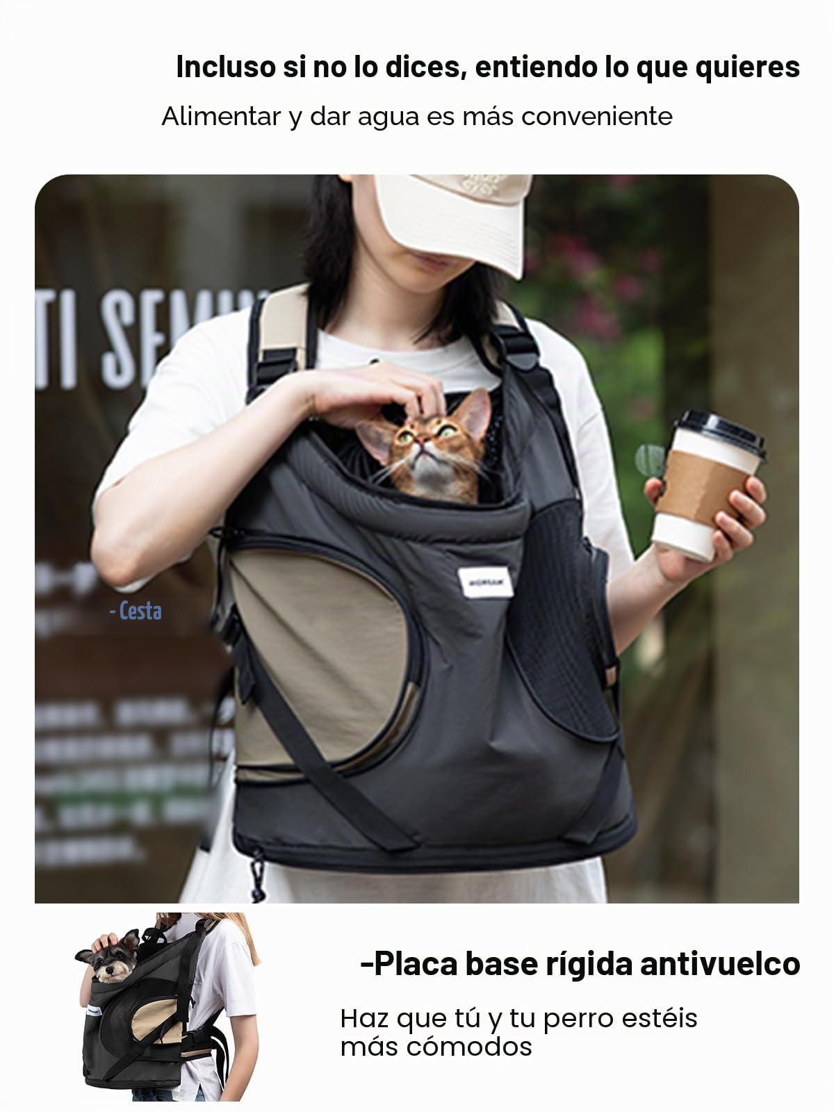 Mochila portaperros, Bolsa de Transporte para Perros pequeños y medianos y Gatos, Mochila para Perros de hasta 8,5 kg, Transpirable y cómoda para Mascotas(Negro)