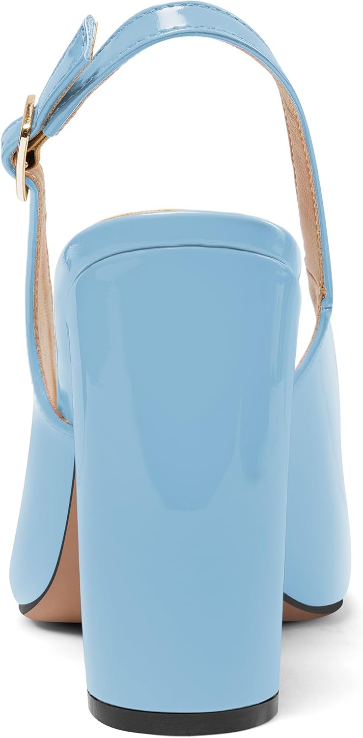 Chunky Block Heels for Women Slingback Patent Closed Pointed Toe Pumps Slip on Heels Dress Wedding Shoes