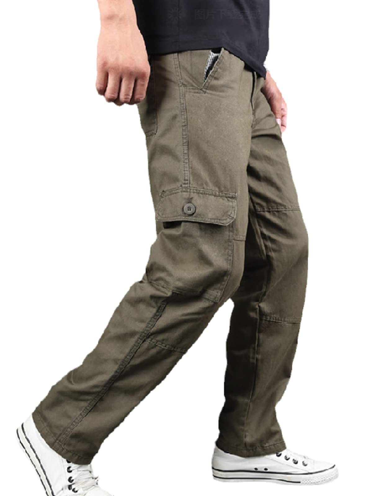 Outdoor Jumpsuit for Men, Plain, Cargo, with Multiple Pockets, Tactical Work Camouflage Combat Trousers, Casual, Loose Mountaineering Trousers for Men, Green, XL