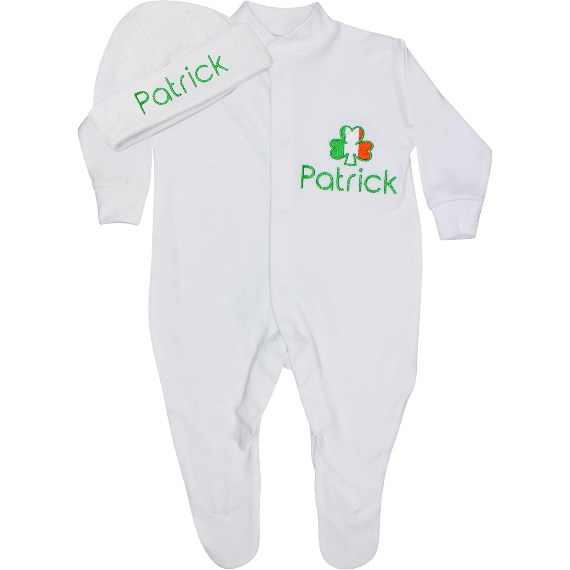 Teddyts Sleepsuit & Hat Set Personalised Irish Baby Ireland Shamrock (3-6 Months, )