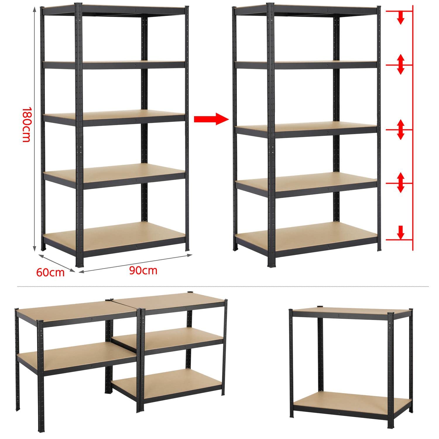 Yaheetech Schwerlastregal 180 x 90 x 60 cm Lagerregal 5 Böden Metall Regal Max. Belastbarkeit : 875kg