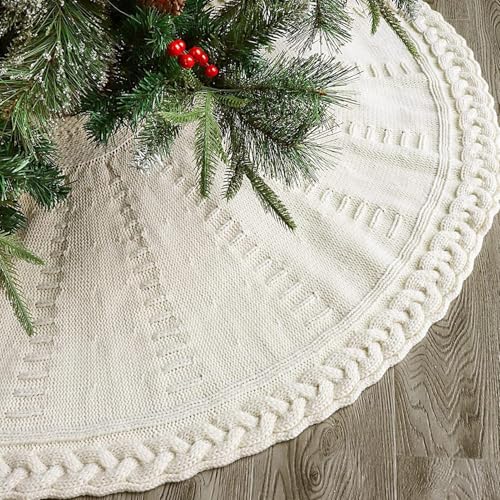 Jupe de sapin de Noël tricotée rouge et blanche de 90 à 120 cm pour décor de fête - 8