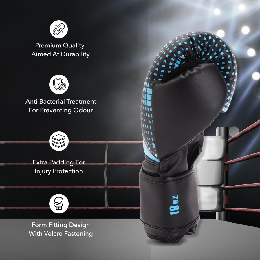Image of Cult Premium Leather Boxing Gloves for Men & Women - 10 Oz High-Density PU Padding, Wrist Support & Antimicrobial Lining - Ideal for Boxing, Kickboxing, Muay Thai & MMA - Blue & White